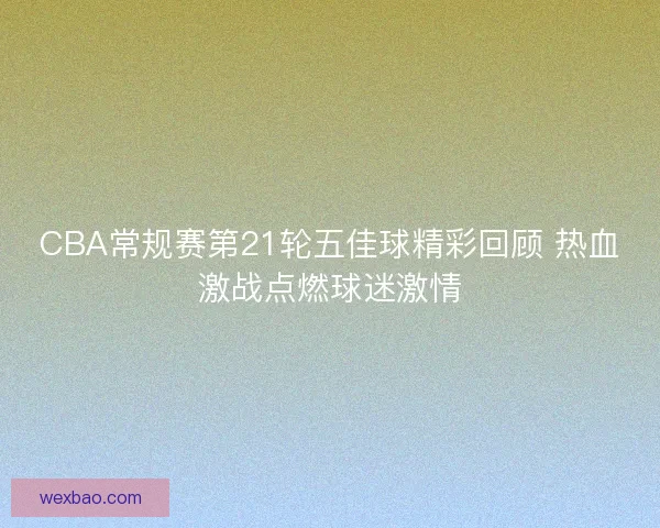 CBA常规赛第21轮五佳球精彩回顾 热血激战点燃球迷激情